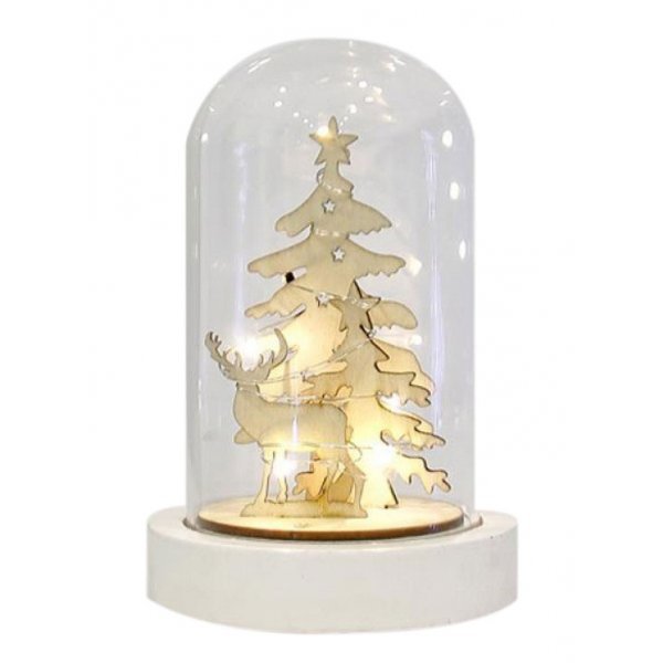 Χριστουγεννιάτικο Γυάλινο Διακοσμητικό, Δεντράκια με Τάρανδο και LED (15cm)